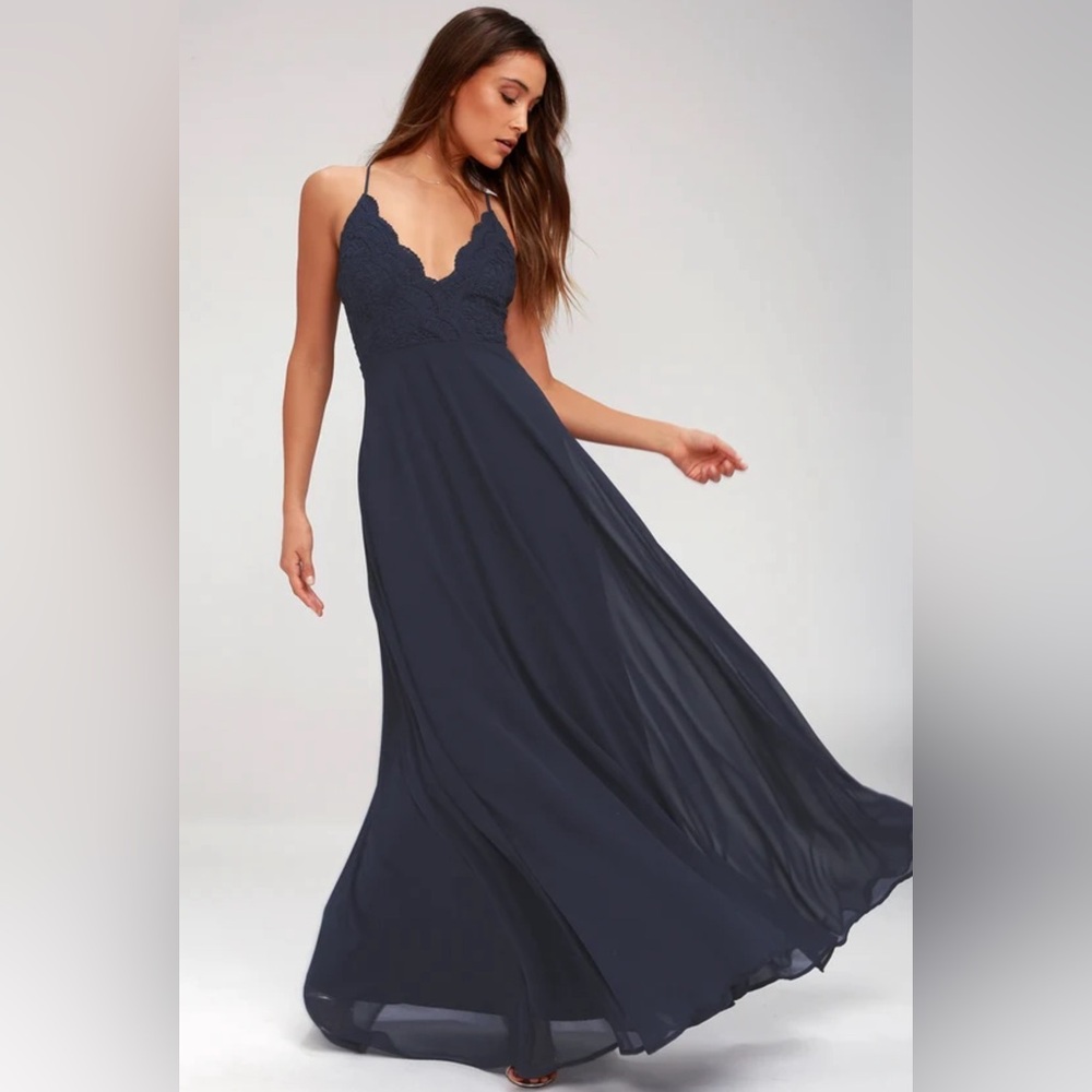 Lulus Madalyn Navy Blue Lace Maxi Dress XS